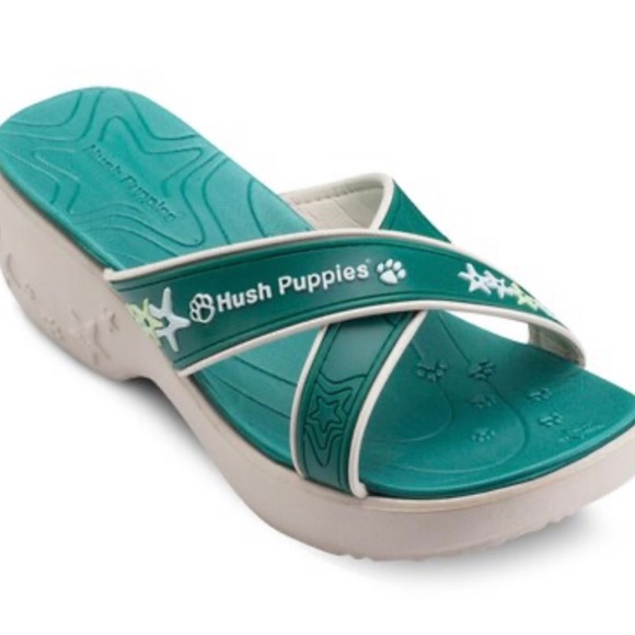 HUSH PUPPIES • Lollipop Green/White Criss-Cross Strappy Slip-On Wedge Sandals - Picture 4 of 16